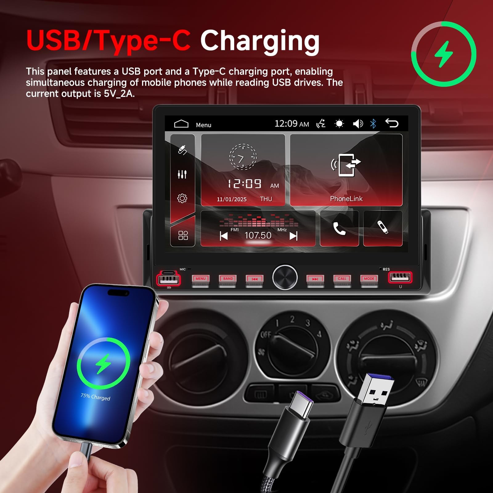 7 Inch Single Din Car Stereo with Mirror Link, Steering 1, P2-Mirror Link