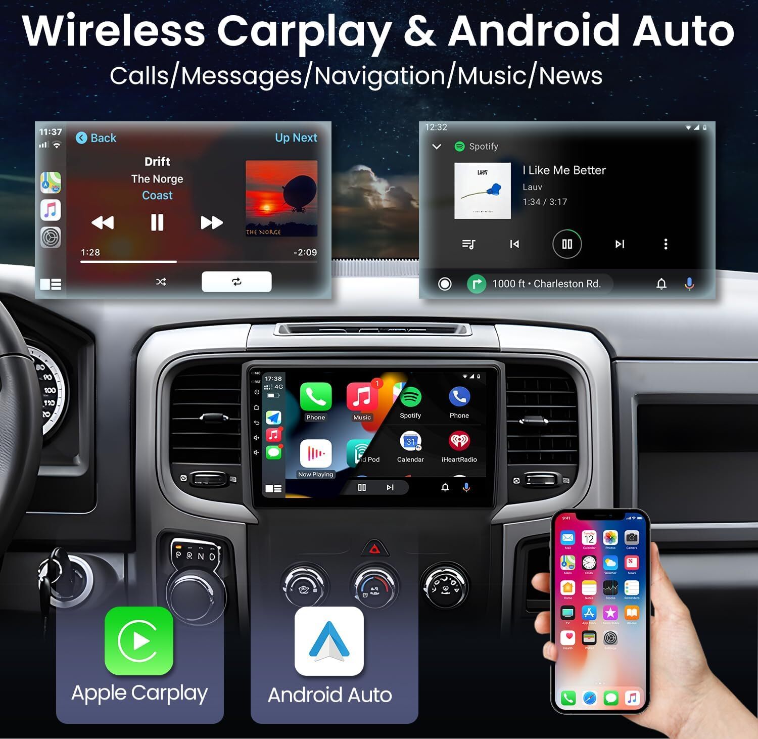 32g For Dodge Ram 2013-2019 1500 2500 3500 Android Stereo Radio CarPlay 1280*800