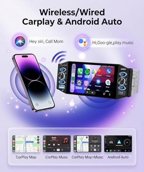 Single Din Car Stereo with Wireless CarPlay & Android Auto | 5 Inch Touch