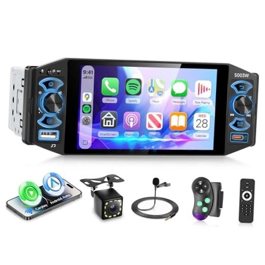 Single Din Car Stereo with Wireless CarPlay & Android Auto | 5 Inch Touch