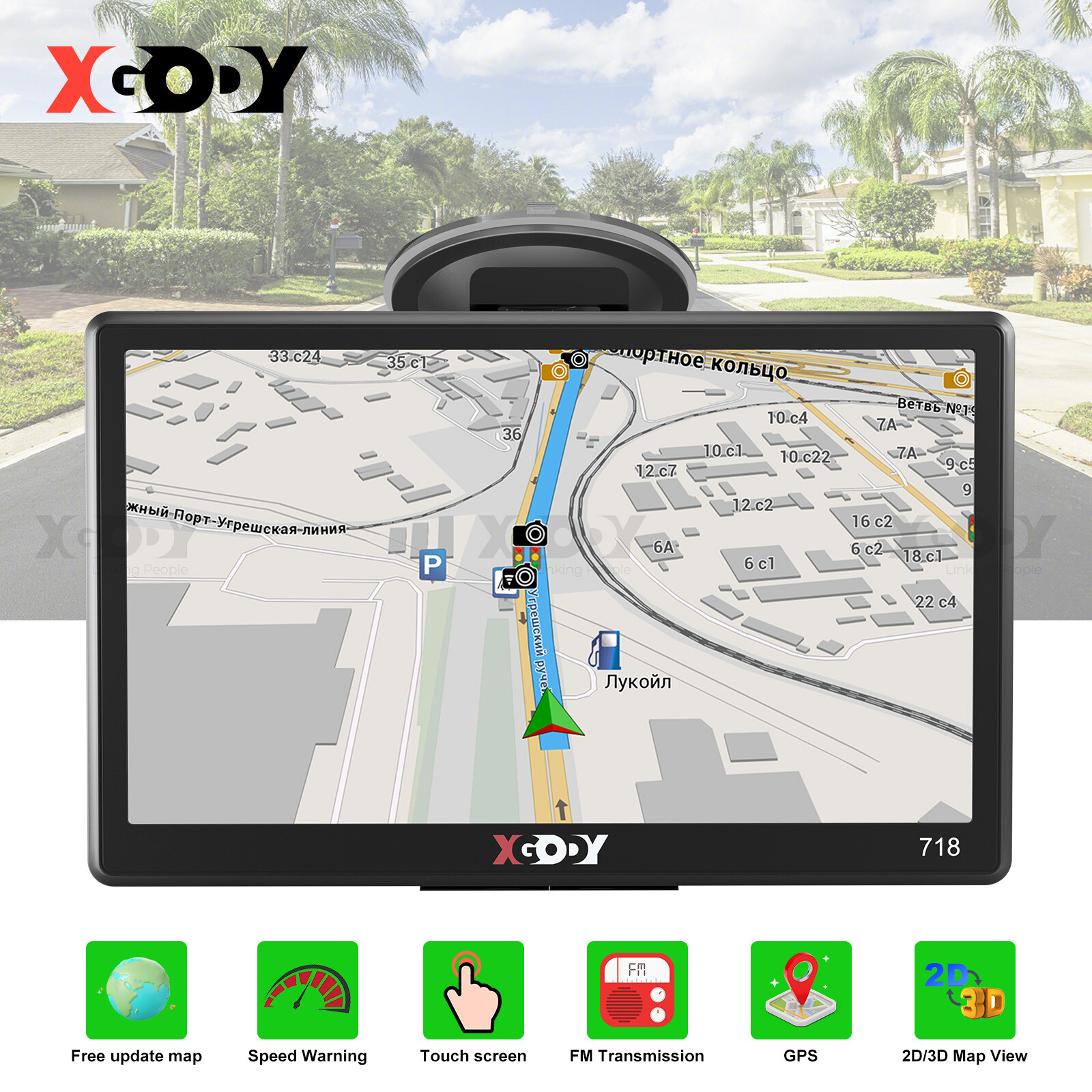 XGODY 7″ Car Truck GPS Navigation Sat Navi Lifetime Free Smart 3D America Maps
