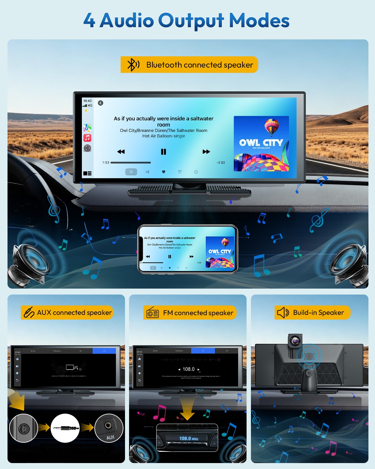 11.3″ 4K Car Portable Apple CarPlay Android Auto Touch Screen Radio + Camera DVR