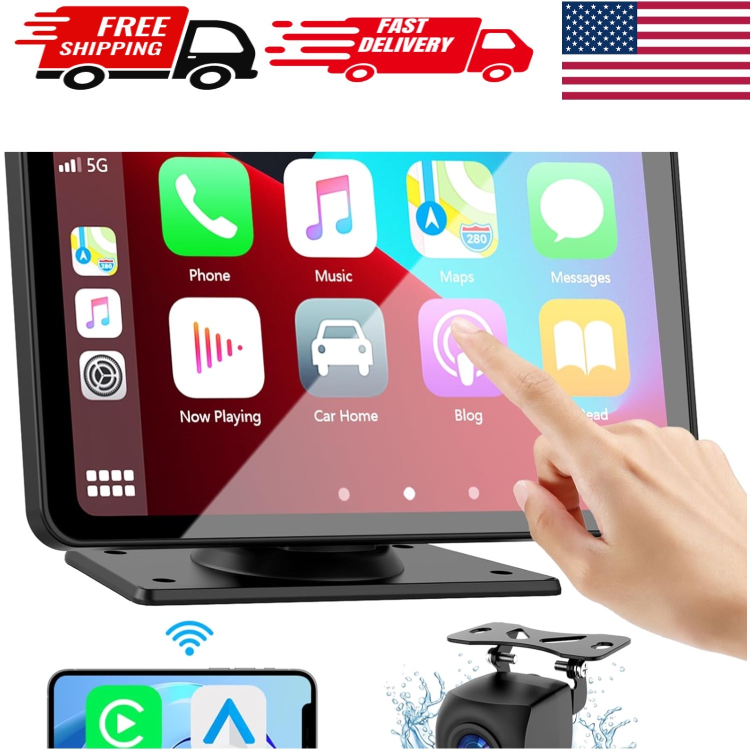 Advanced 7-Inch Car Screen with Wireless CarPlay, Backup Camera & Bluetooth