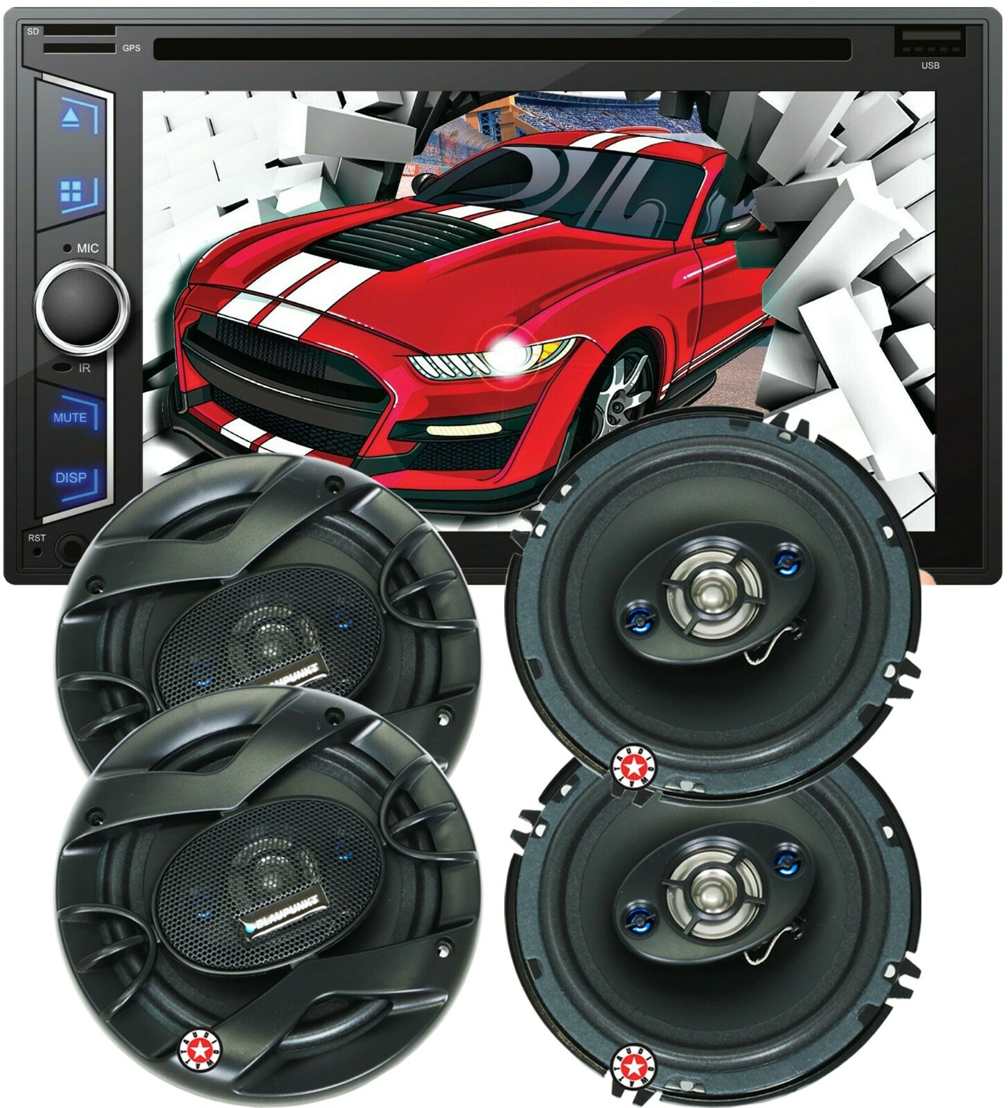Audiotek AT-D76ML 6.2″ Touchscreen Receiver+ 4x Blaupunkt GTS655M 6.5″ Speakers