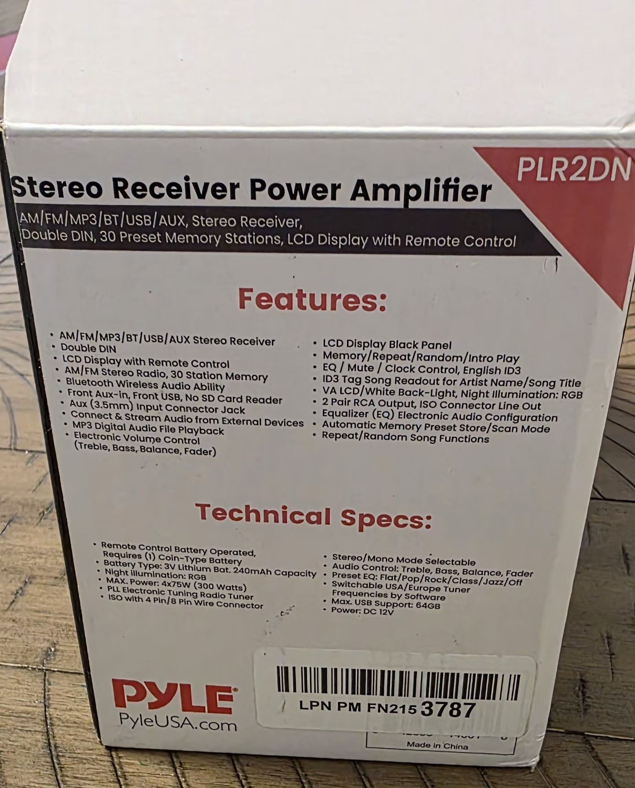 Pyle PLR2DN 2 DIN Stereo Receiver Power Amplifier Bluetooth USB AUX AM/FM Remote