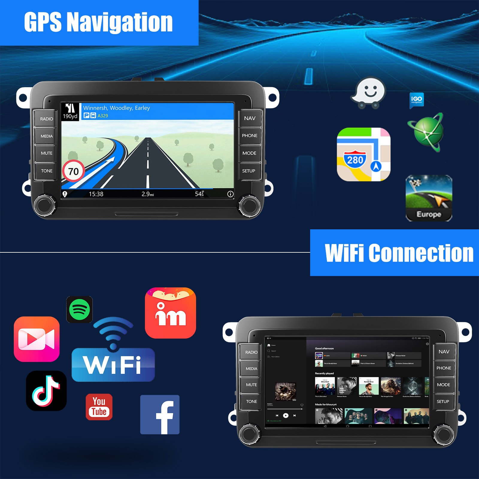 For VW Volkswagen Jetta Passat GPS Nav Car Stereo Radio Carplay Android 14 BT FM