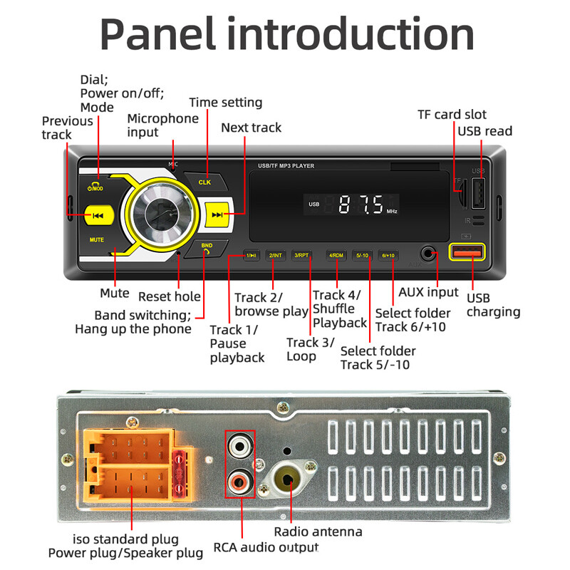 Single DIN Car Stereo Radio Bluetooth USB WMA/WAV AUX Voice Assistant Mp3 Player