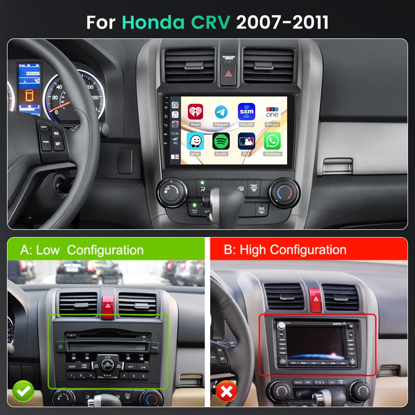 For 2007-2011 Honda CRV 6+128GB Android 13 Car Stereo Radio Apple Carplay Auto