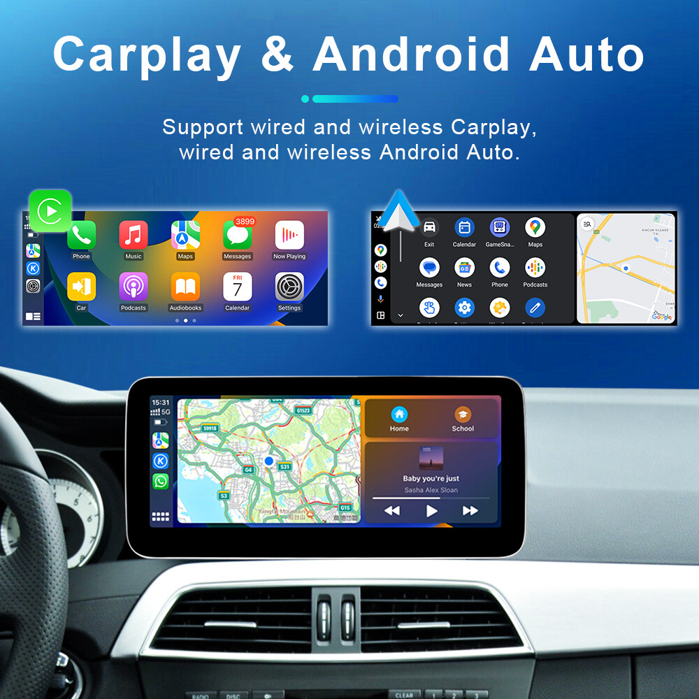 12.3” Android Car GPS Dash Navi Carplay 4G+64G For Mercedes Benz C W204 2011-14