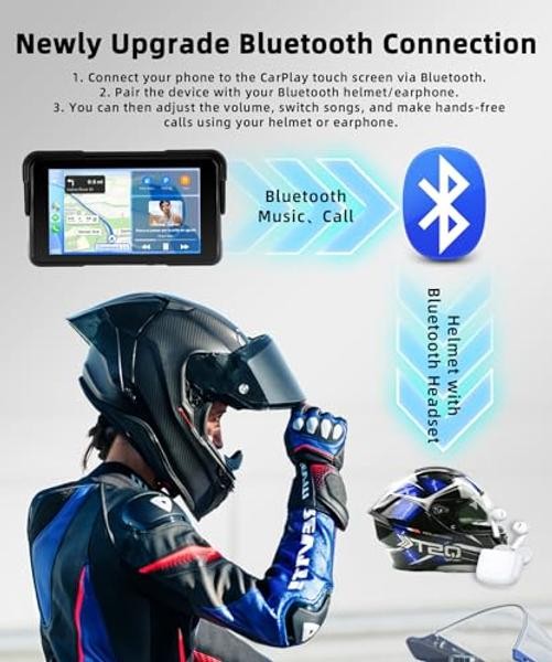 for Motorcycle Carplay Android Auto, 5’’ Waterproof Motorcycle GPS Navigation