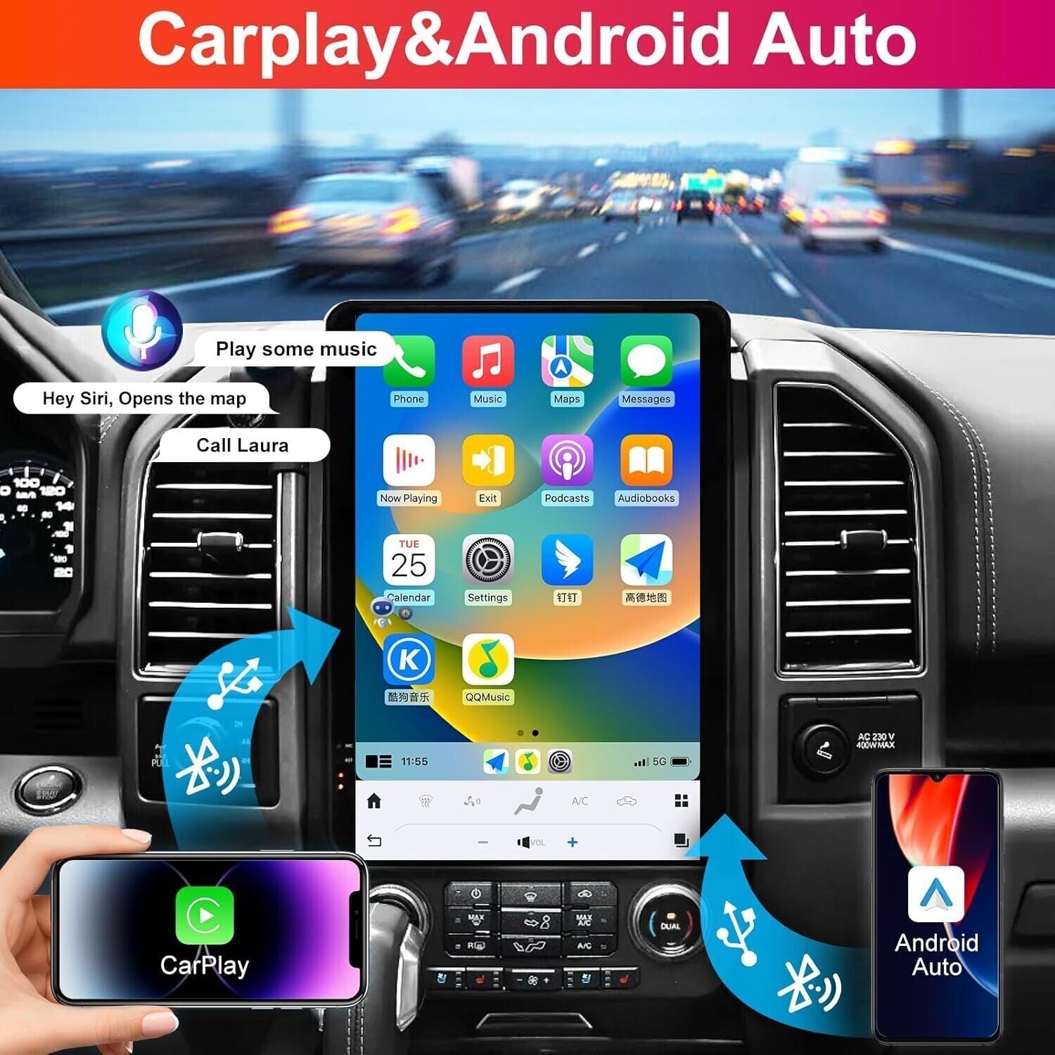 14.4″HD Car Radio GPS Navigation Android Carplay 8+128GB For Ford F150 2015-2021
