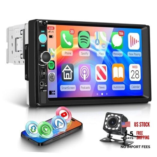 Single Din Car Stereo with Wireless Carplay Android Auto You-Tube, 7″ 7 Inch 2