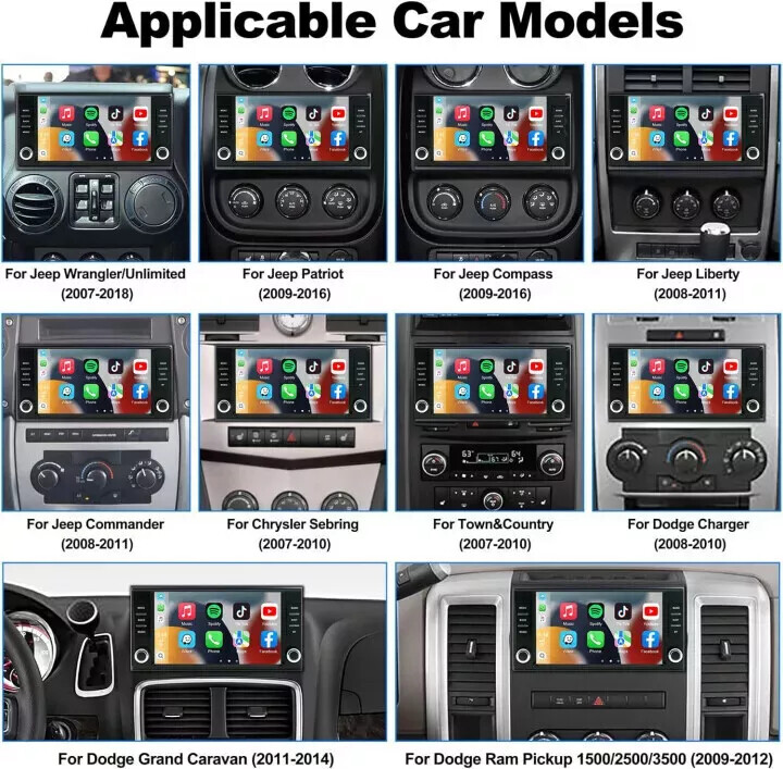 For Jeep Wrangler 2007-2016 7″ Android Apple CarPlay Car Radio Stereo GPS Navi