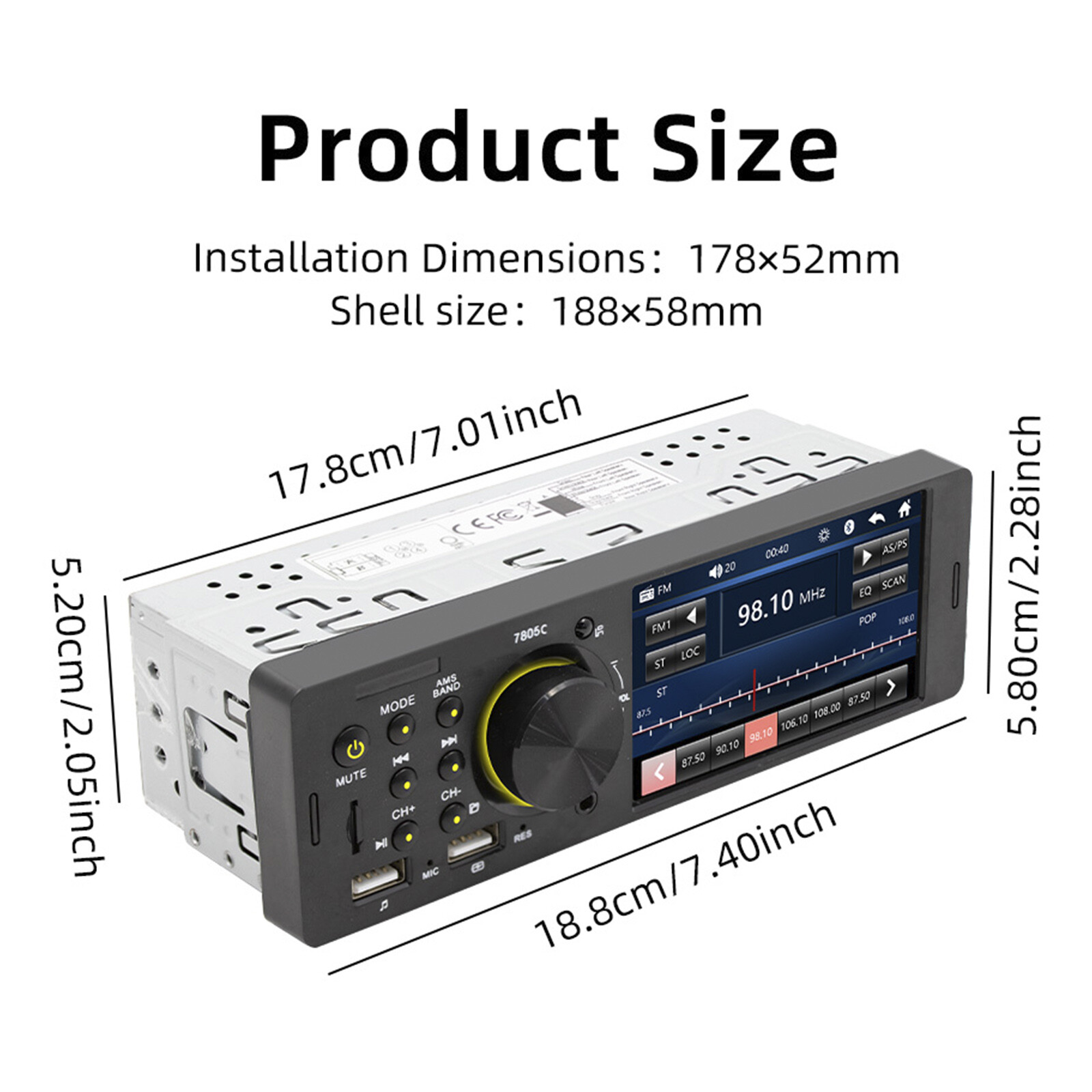 MP5 Car Player 1 Din 4.1 Inch Touch Screen Car Stereo Bluetooth + Backup Camera