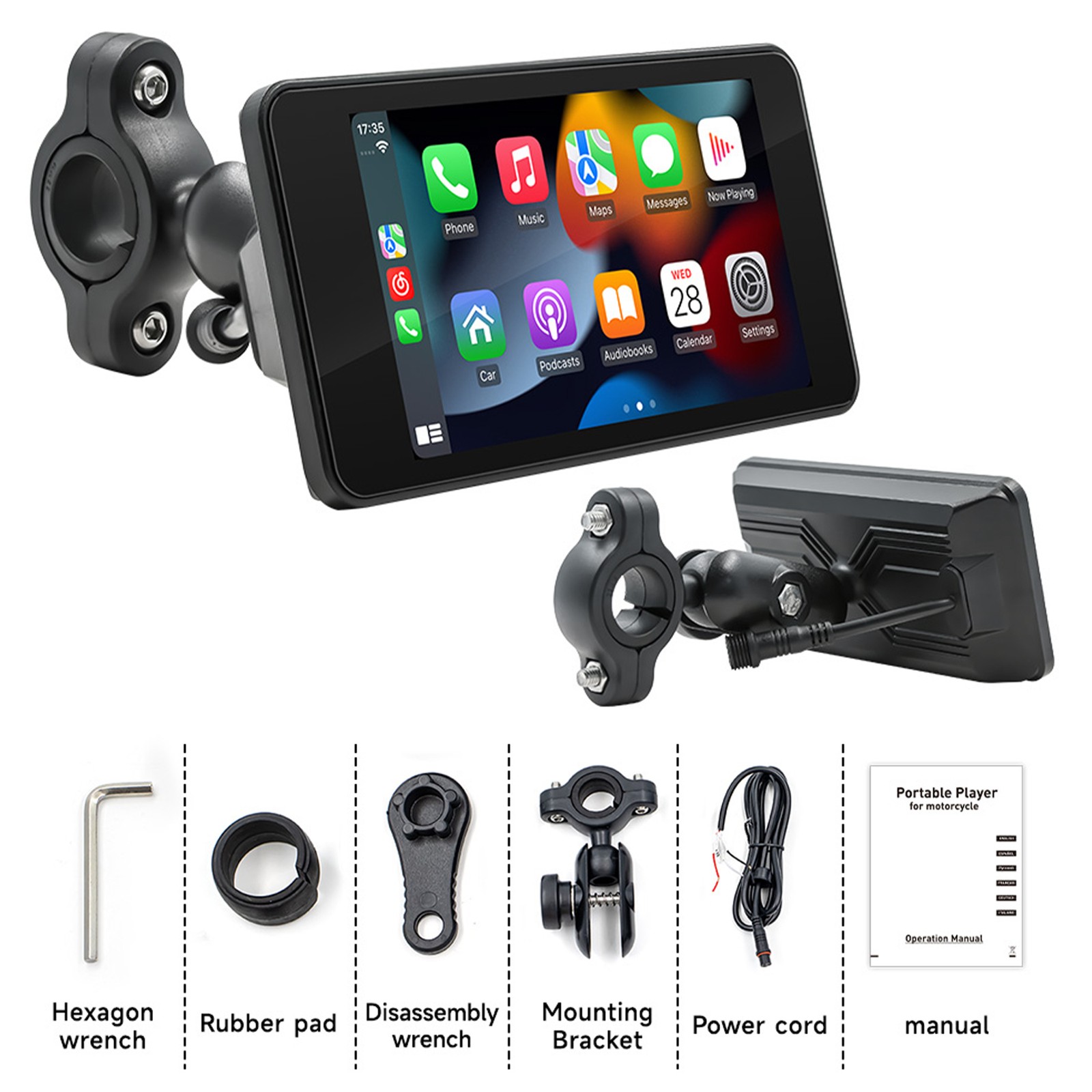 5″ WATERPROOF MOTORCYCLE NAVIGATOR PORTABLE WIRELESS CARPLAY ANDROID AUTO SCREEN