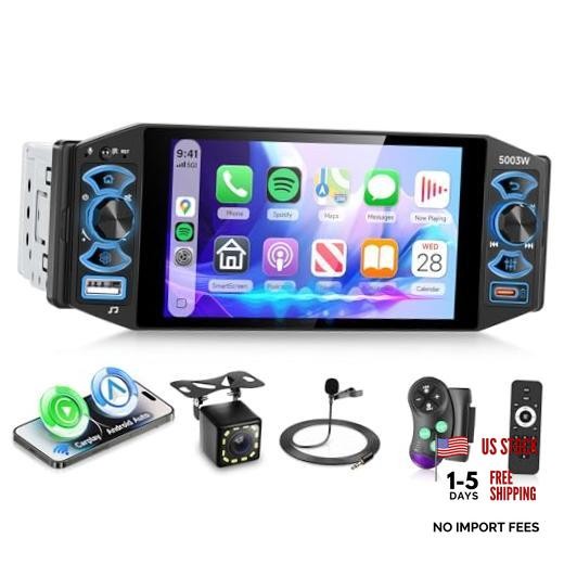 Single Din Car Stereo with Wireless CarPlay & Android Auto | 5 Inch Touch