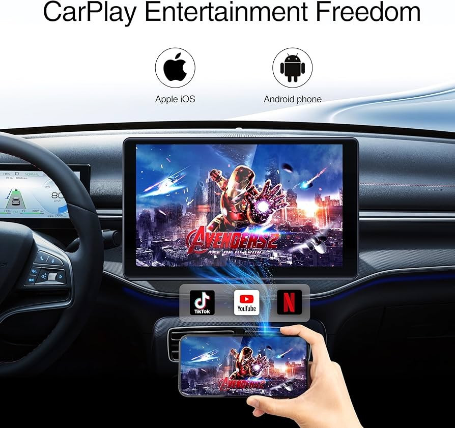 Portable 9″ Wireless Stereo Apple Carplay / Android Touchscreen, Voice Control
