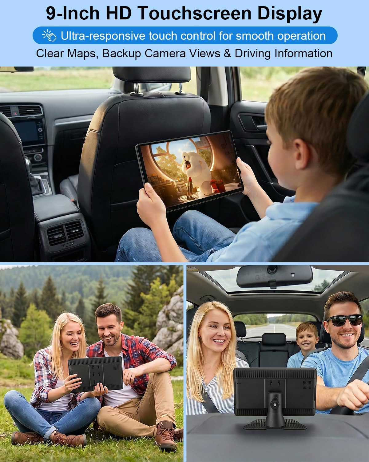 CarPlay Screen for Car, 9″ Wireless Apple CarPlay & Android Auto with 1080P Back