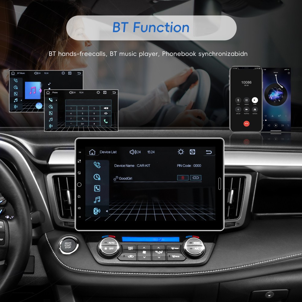 10.1″ Carplay Car Stereo Radio Single 1Din Rotatable Touch Screen Bluetooth MP5