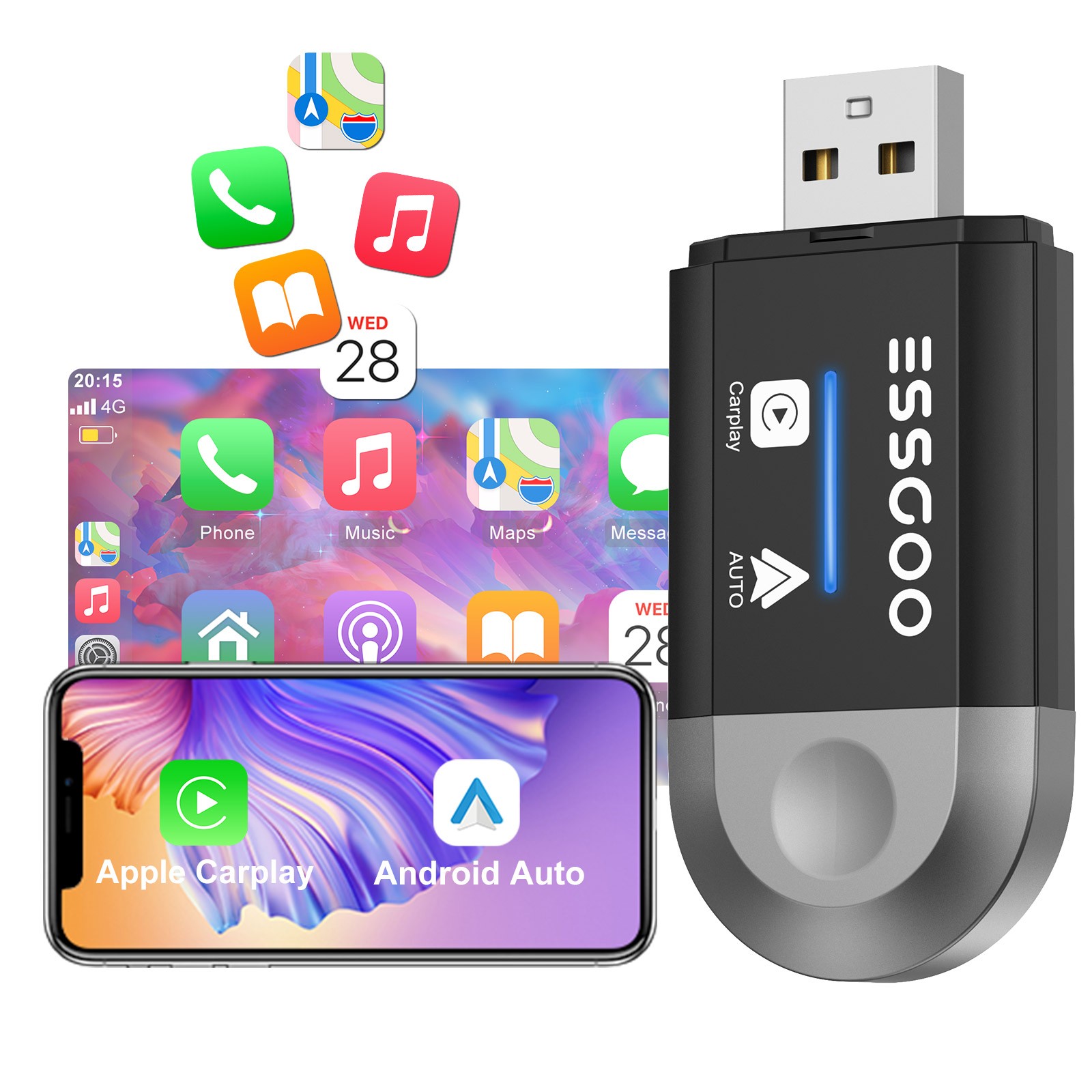 2025 Wireless Car Play Adapter For iPhone Apple Android Carplay Dongle Plug&Play