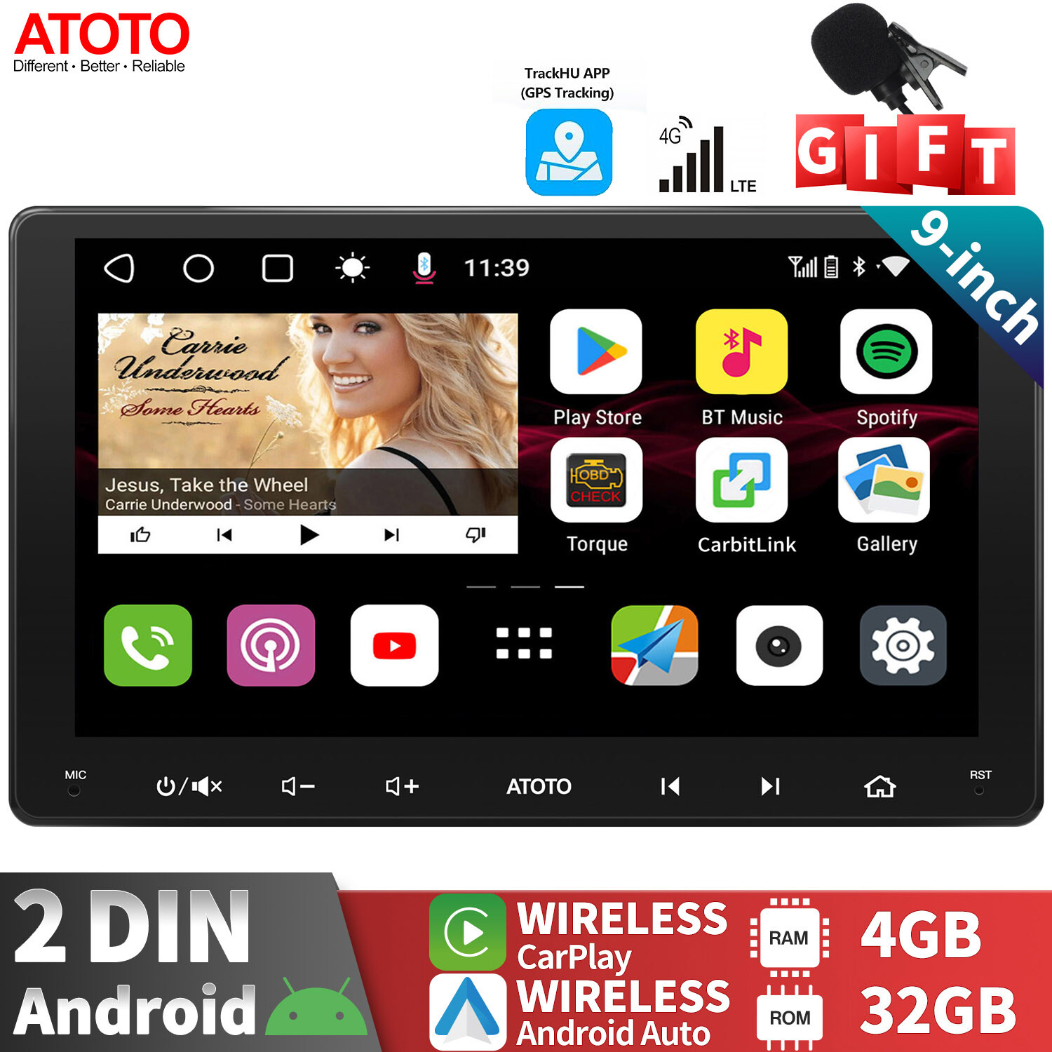 ATOTO S8 MS 9in QLED 1280×720 Android 2Din Car Stereo 4G+32G GPS Tracking 4G LTE