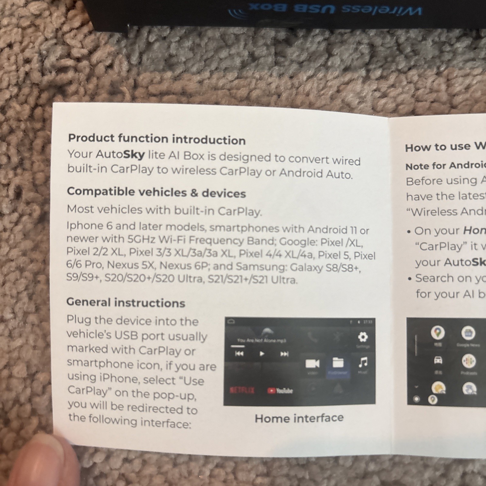 AutoSKY Wireless USB box CarPlay Android Auto Adapter NEW-SEALED