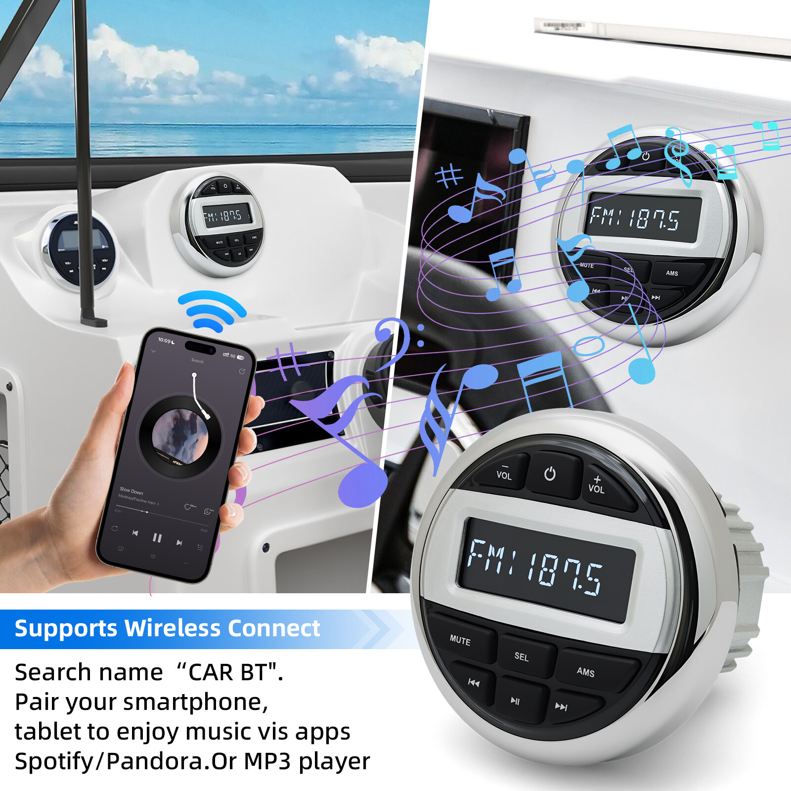 Boat Media MP3 Player With Bluetooth Waterproof Car Marine Stereo Audio Radio