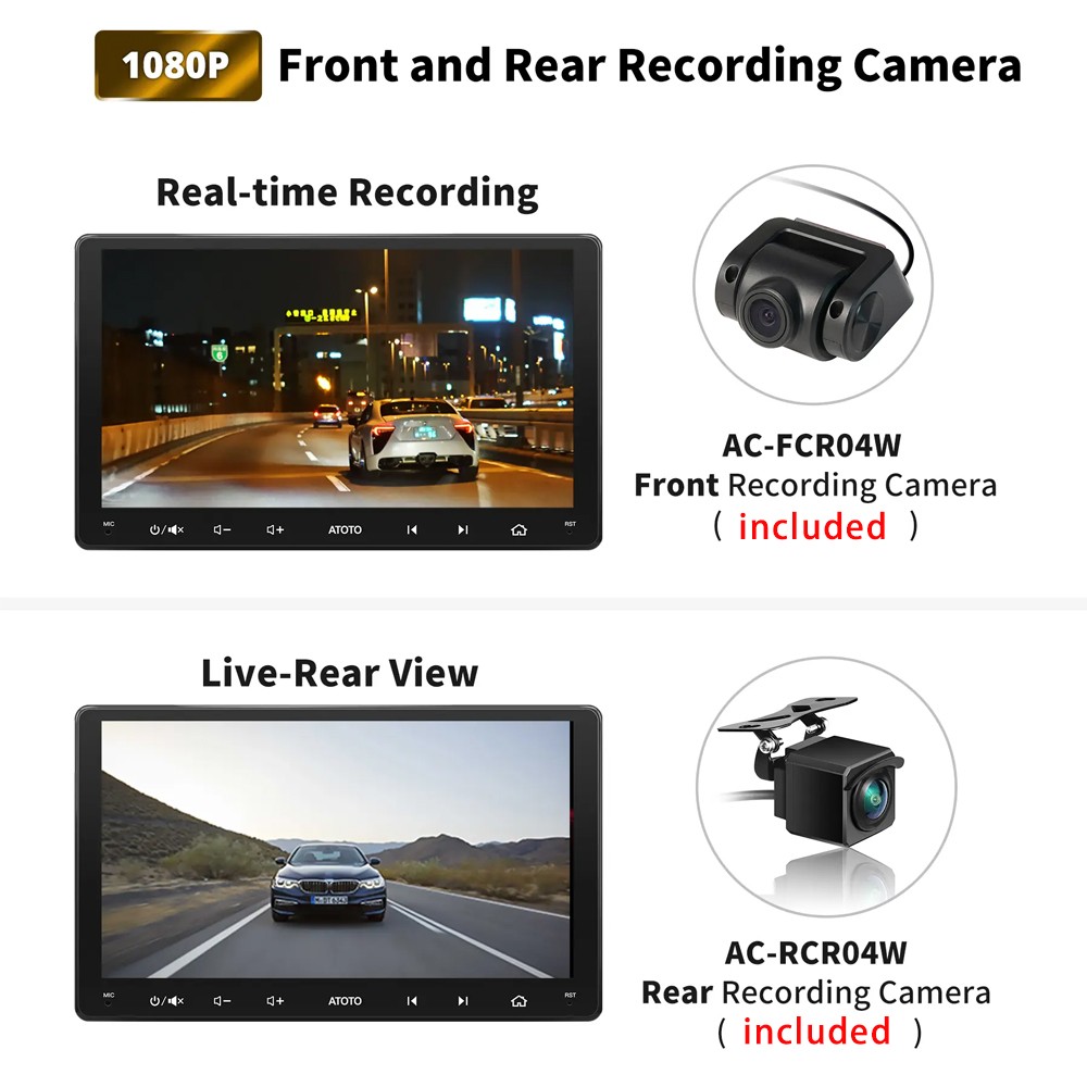 1080P HD CAM + ATOTO S8 UN 9in 2DIN GPS Car Stereo 6G+128G Android Auto Carplay