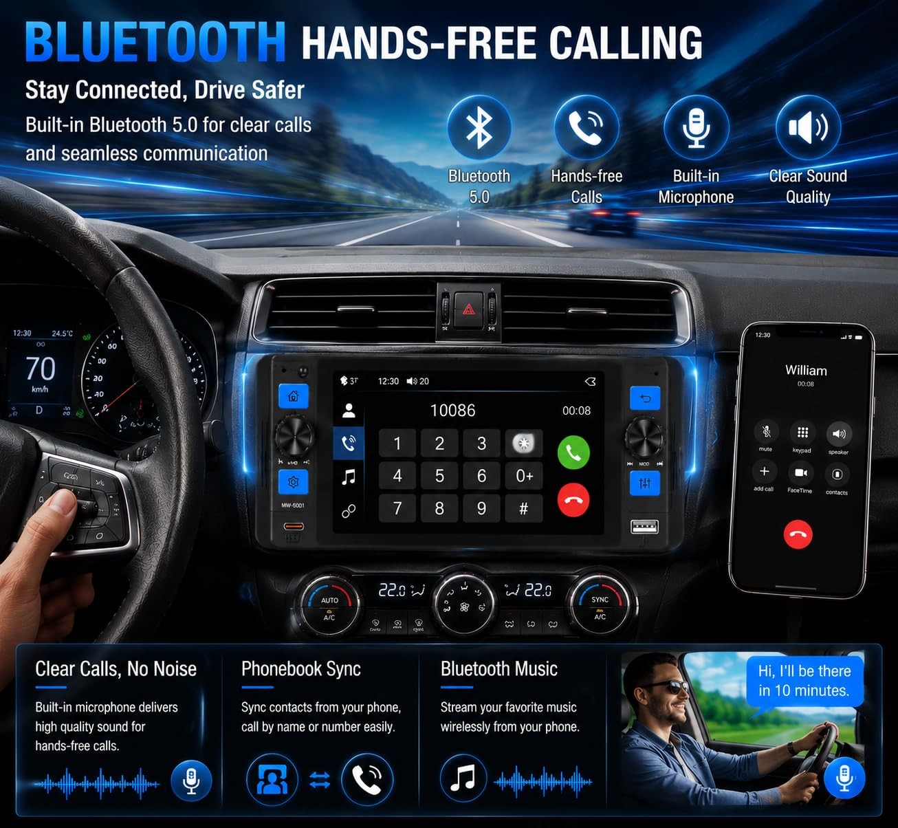 Single Din Car Stereo with Wireless Apple CarPlay, 5″ Touchscreen Car Radio |…