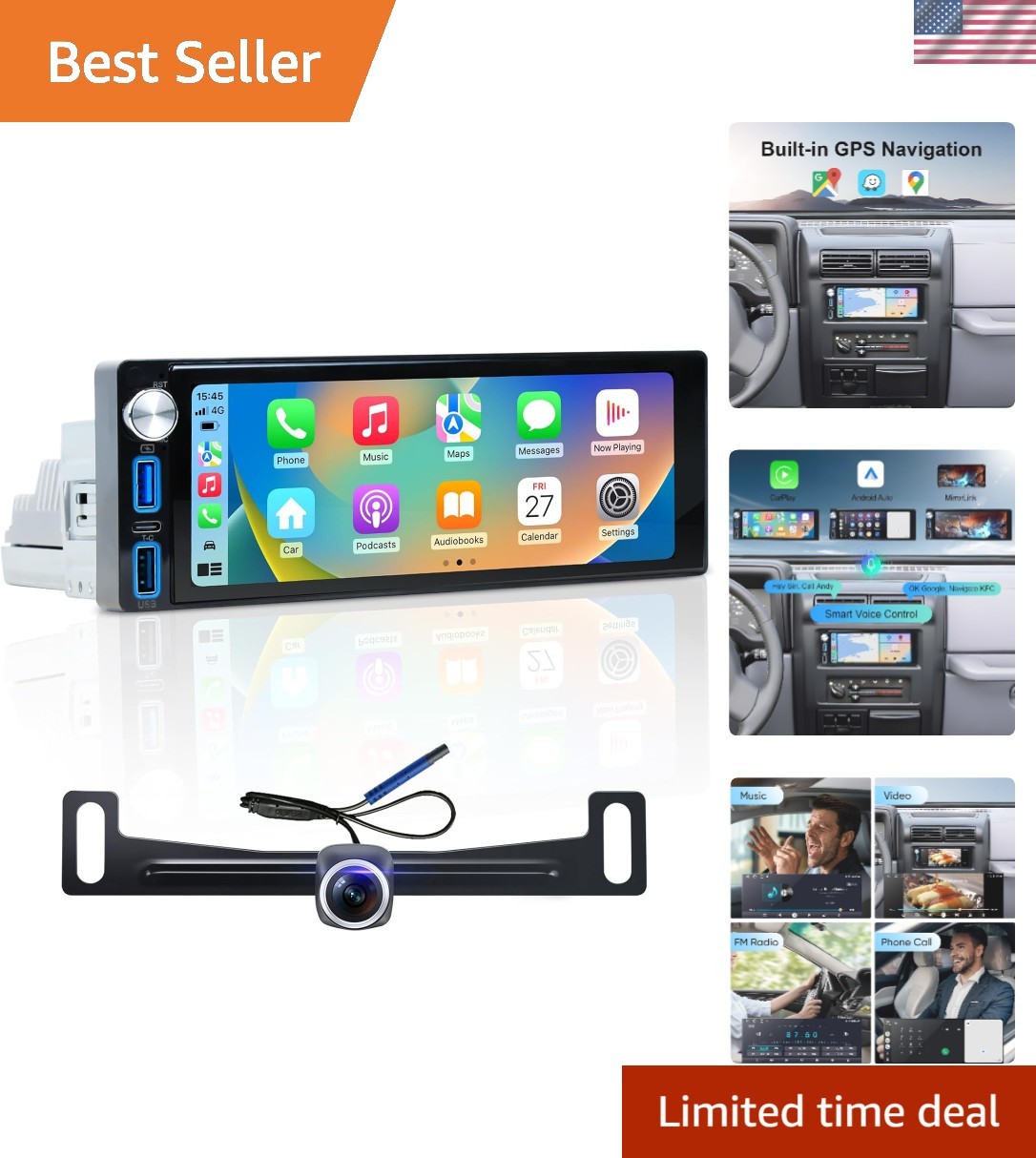 6.9-Inch Car Stereo with Apple CarPlay, Android Auto & Bluetooth 5.1