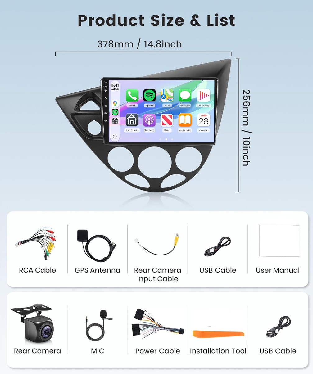 4+64G Car Radio Stereo Carplay For 2000-2004 Ford Focus GPS Navi Camera 1280*800