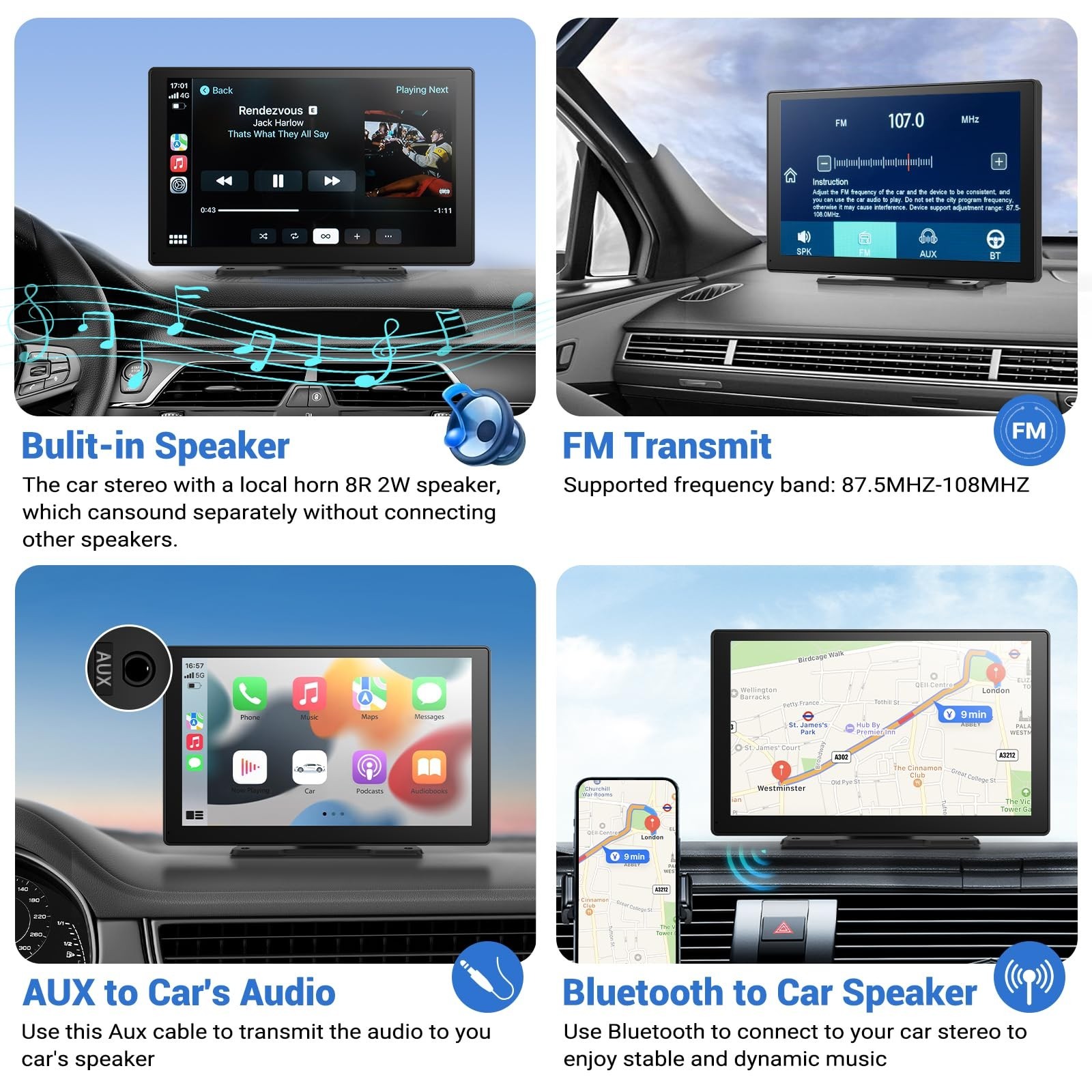 9″ Wireless CarPlay & Android Auto Stereo, 4K Dash Cam, 1080p Backup Camera, GPS