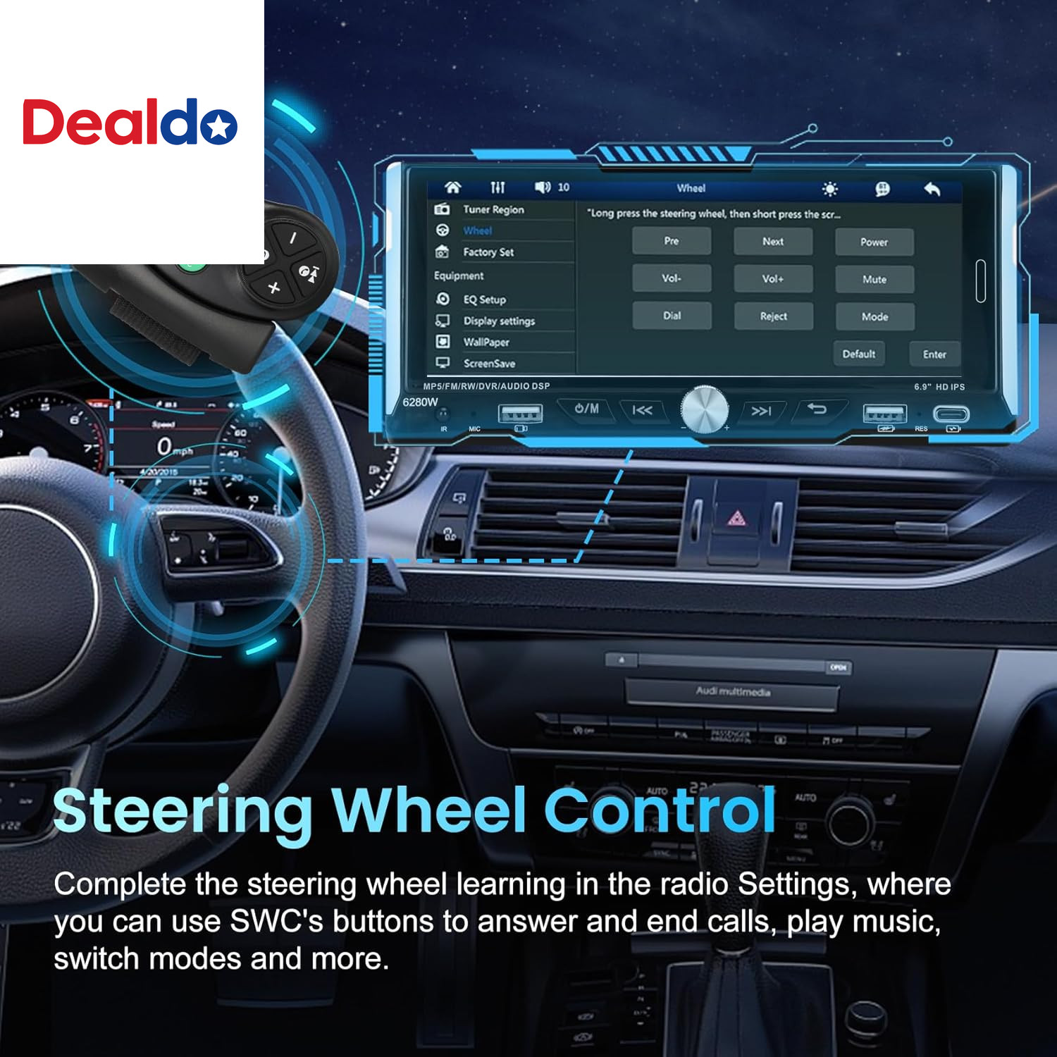 Single Din Car Stereo with Wireless Apple Carplay Android Auto, 6.9″ IPS Touchsc