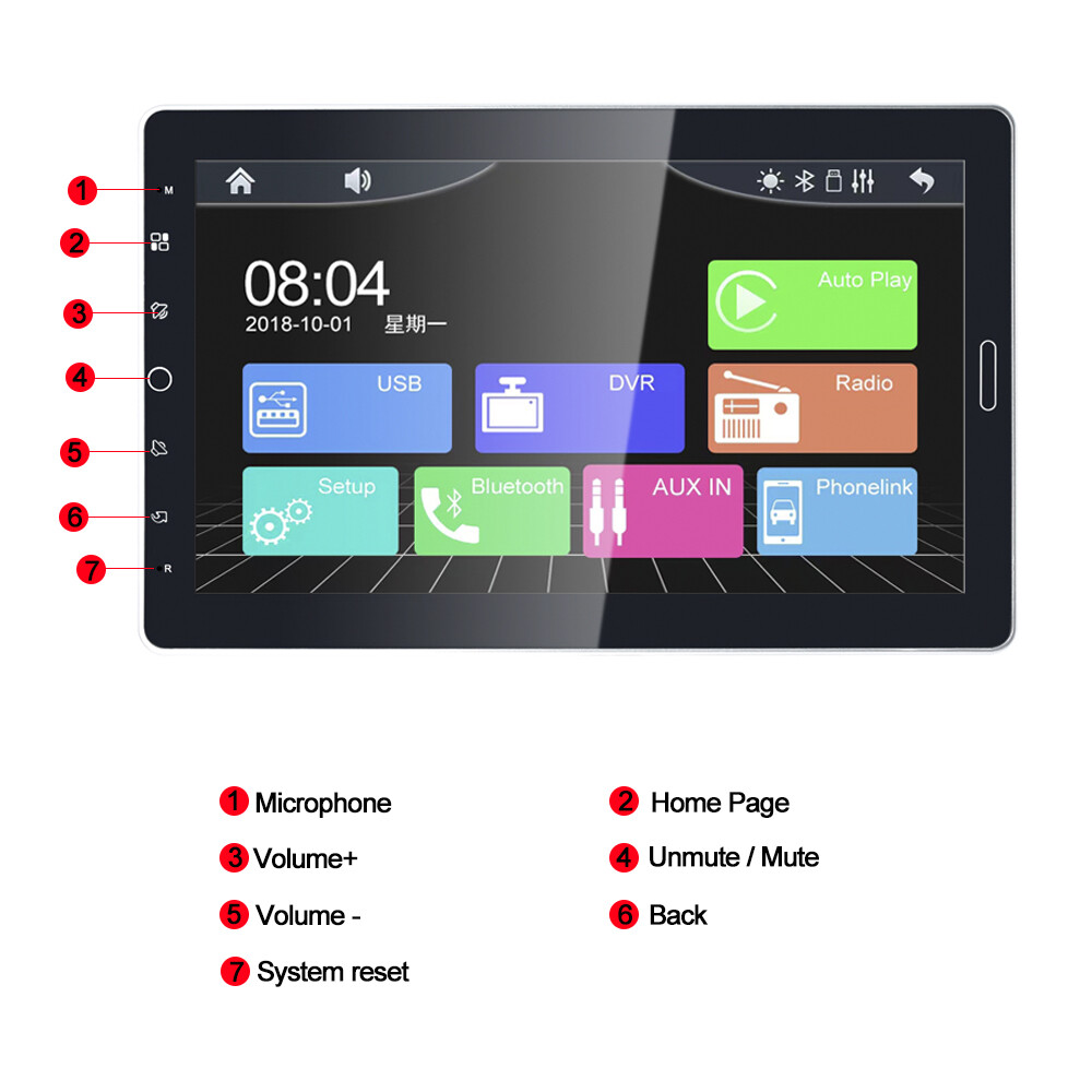 Carplay 10.1″ Car Stereo Radio Bluetooth Single 1Din Rotatable Touch Screen MP5