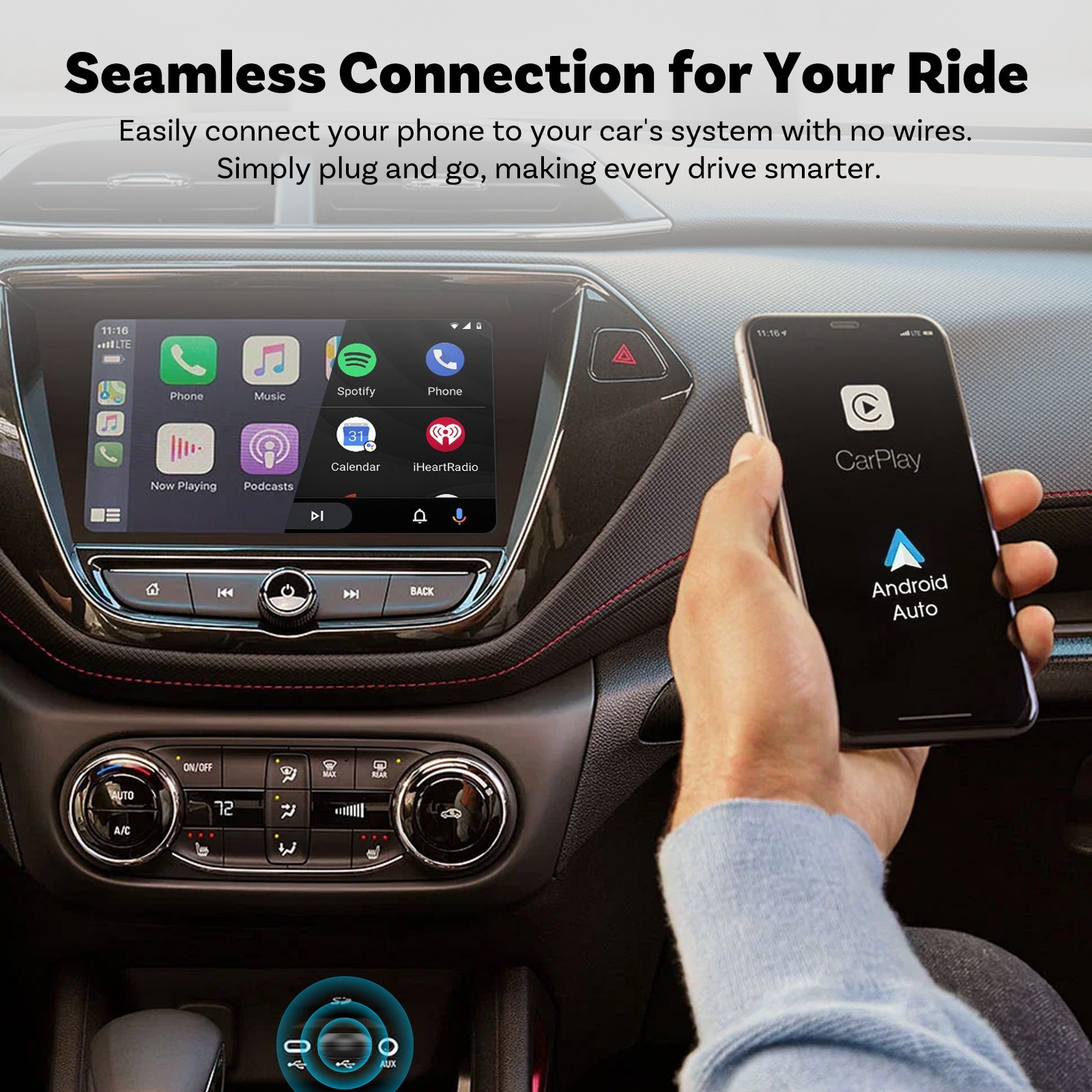 Ottocast Wireless CarPlay & Android Auto Adapter Fast Connection USB for cars