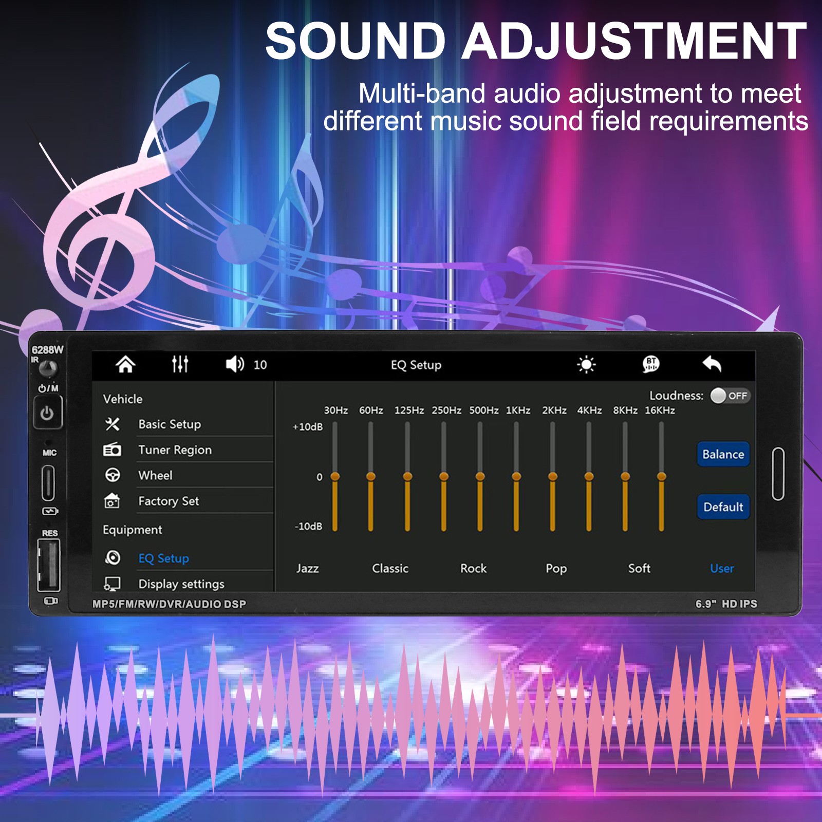 6.9″ Touch Single Din Car Radio Wireless CarPlay Bluetooth USB Multimedia Stereo