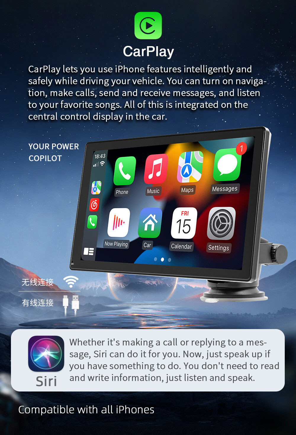 9in Radio Car Stereo Touch Screen MP5 Player BT For Apple CarPlay Android Auto