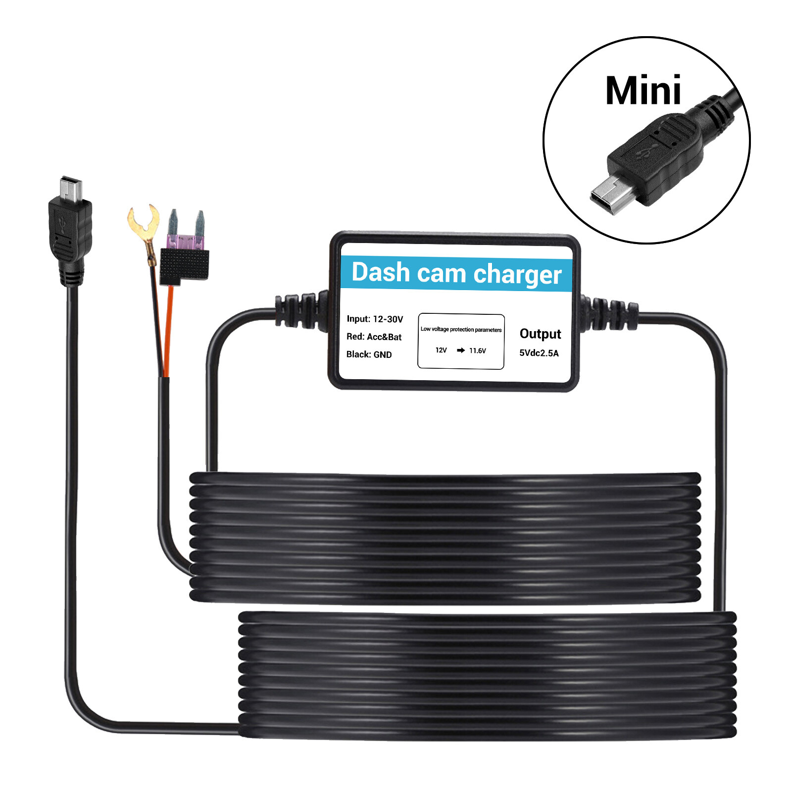 XGODY Universal HardWire Fuse Box Car Recorder Dash Cam Hard Wire Kit Mini USB