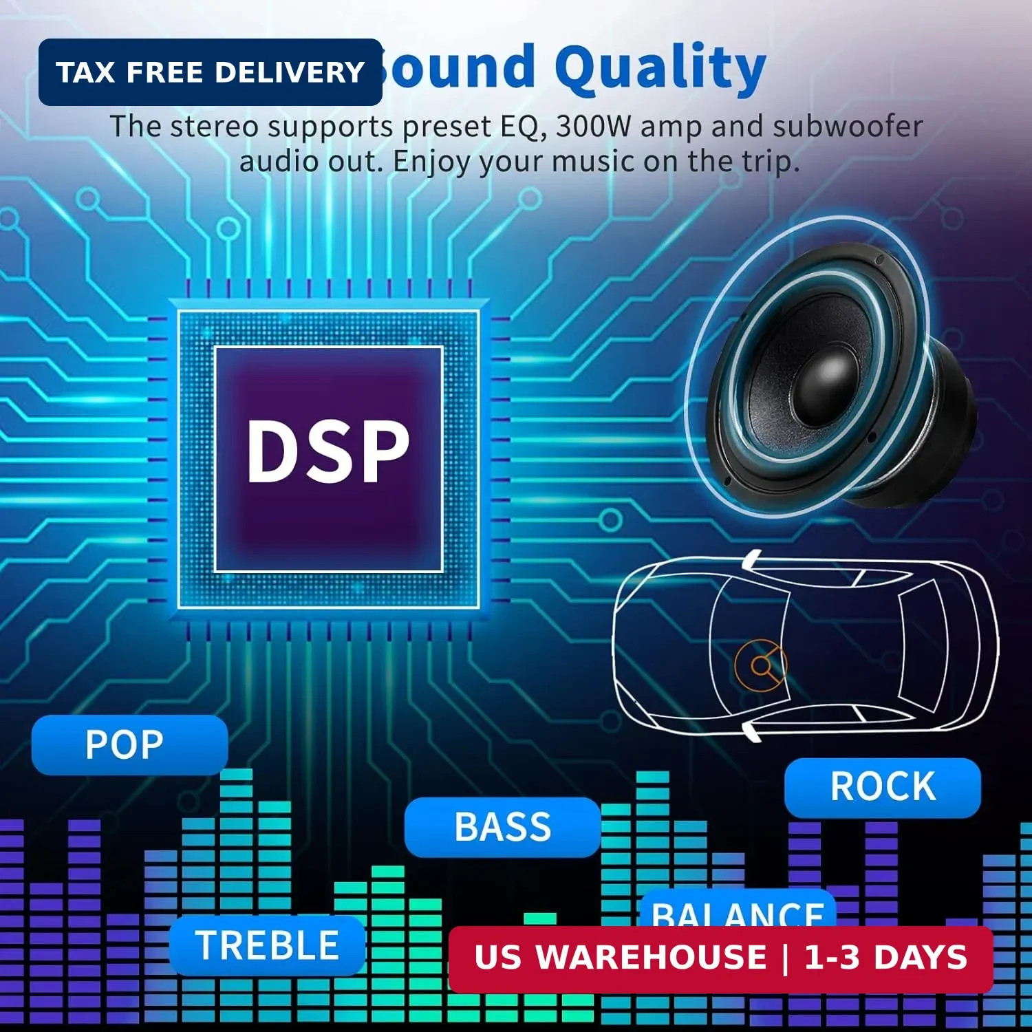 Single Din Car Stereo Receiver: Bluetooth Car Radio System – Marine Audio with L