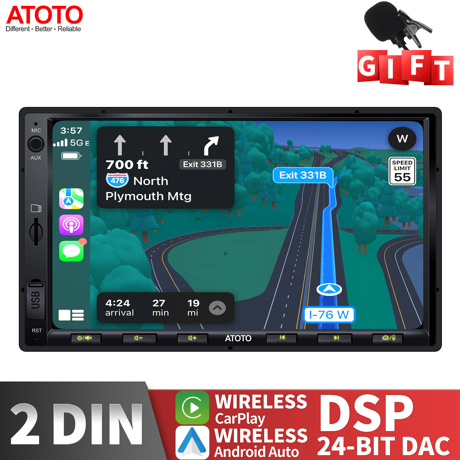 ATOTO F7WE 7″ Double DIN GPS Car Stereo Wireless Android Auto &CarPlay,Bluetooth