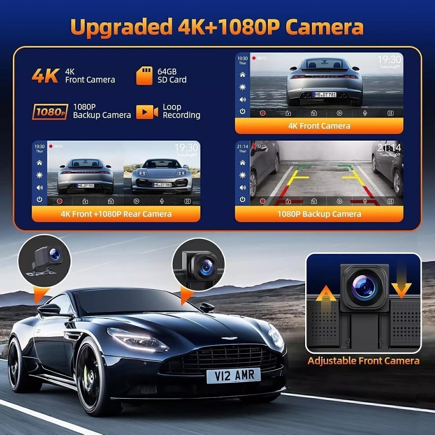 4K Dash Cam Wireless 9″Car Stereo Radio Apple Carplay&Android Auto+1080P Camera