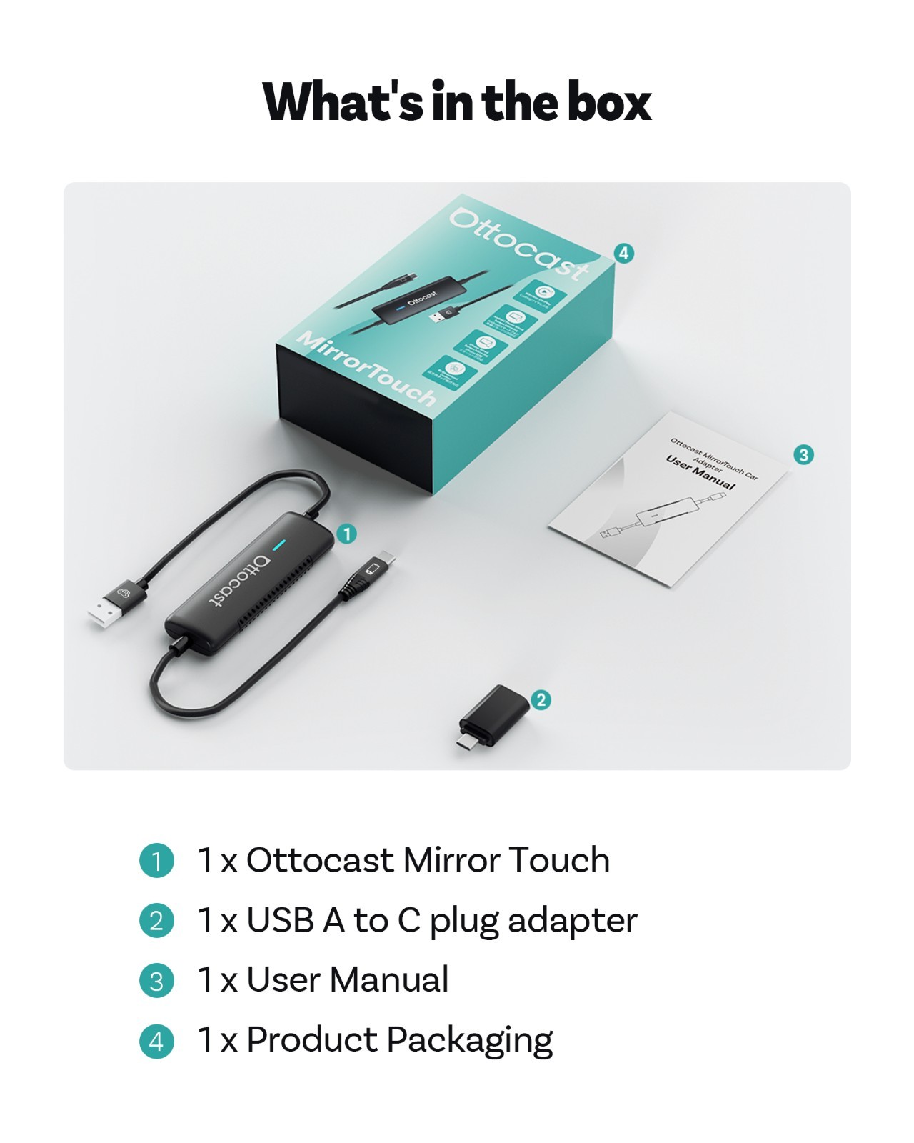Ottocast Wireless CarPlay & MirrorLink Adapter for iPhone/Android Auto-Reconnect