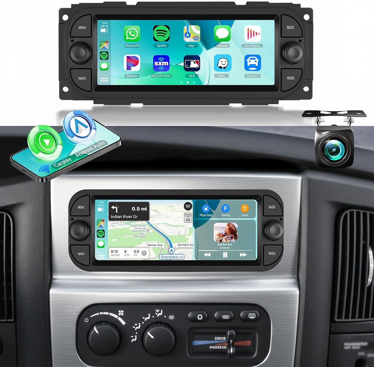 6.86″ 4+64G Android Auto Carplay Dodge RAM Jeep Wrangler Chrysler 300 1999-2007