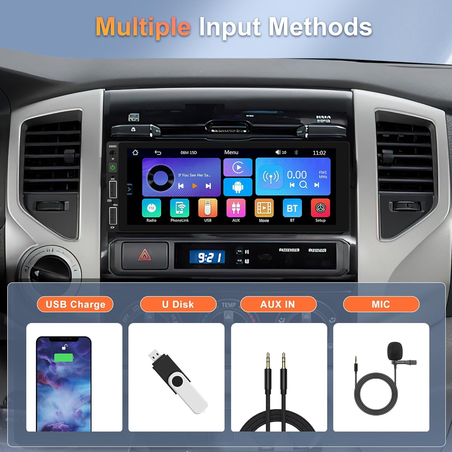 Single Din Car Stereo Wireless Carplay Car Radio Bluetooth 5.0, 6.86″ Touchscre