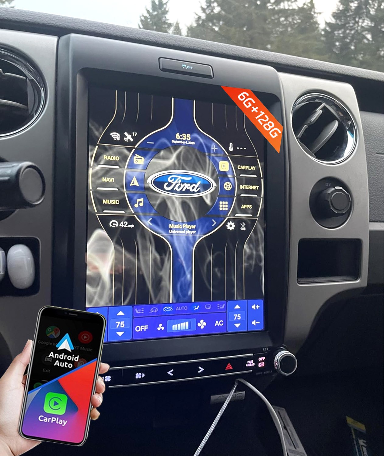 For Ford F150 2013 2014 12.1″Android 13 Tesla Apple CarPlay Radio Stereo 6+128GB