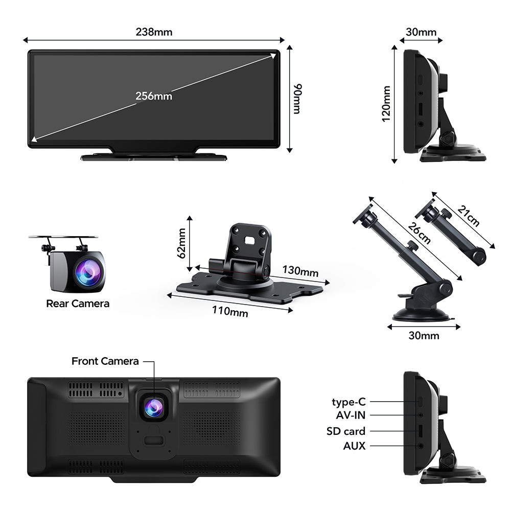 2.5K Dash Cam Wireless Apple Carplay Android Auto 9.26in Car Stereo + Backup Cam