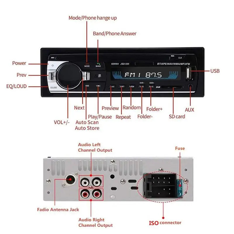Car Radio Bluetooth Stereo MP3 Player 2USB/TF/FM/AUX Head Unit CD Single 1 DIN