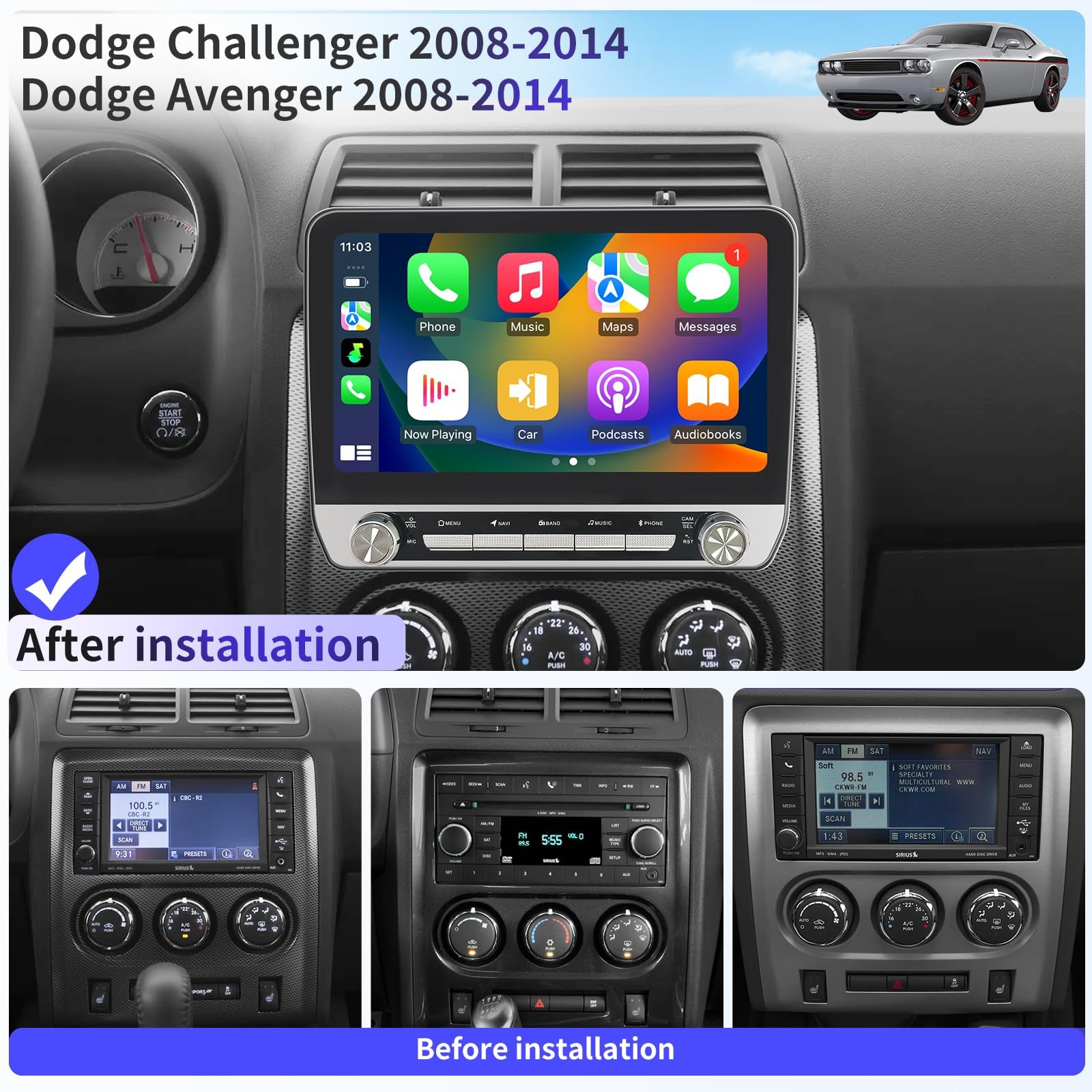 Car Radio for Dodge Challenger & Avenger 2008-2014 Stereo 4+32GB, Black