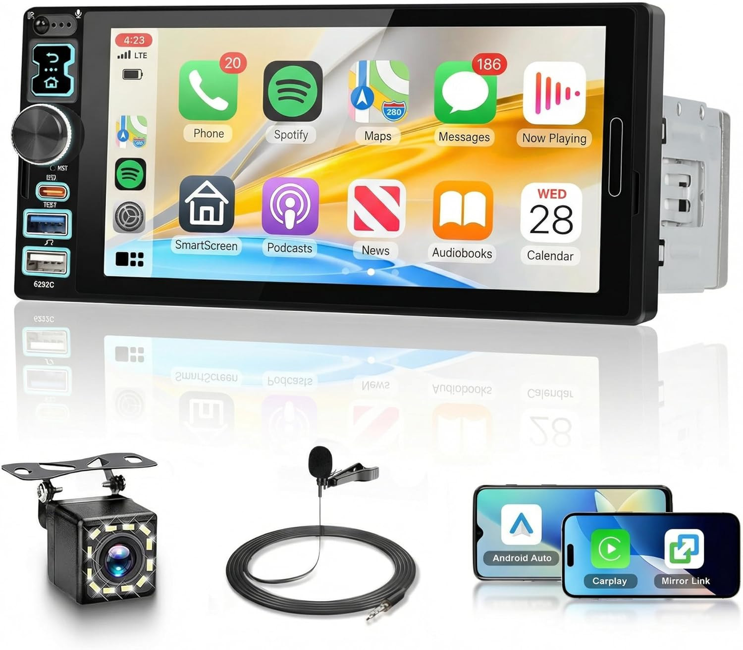 Car Stereo Single Din Carplay Android Auto, 1 Din Car Radio Bluetooth 5.2, 6.9″