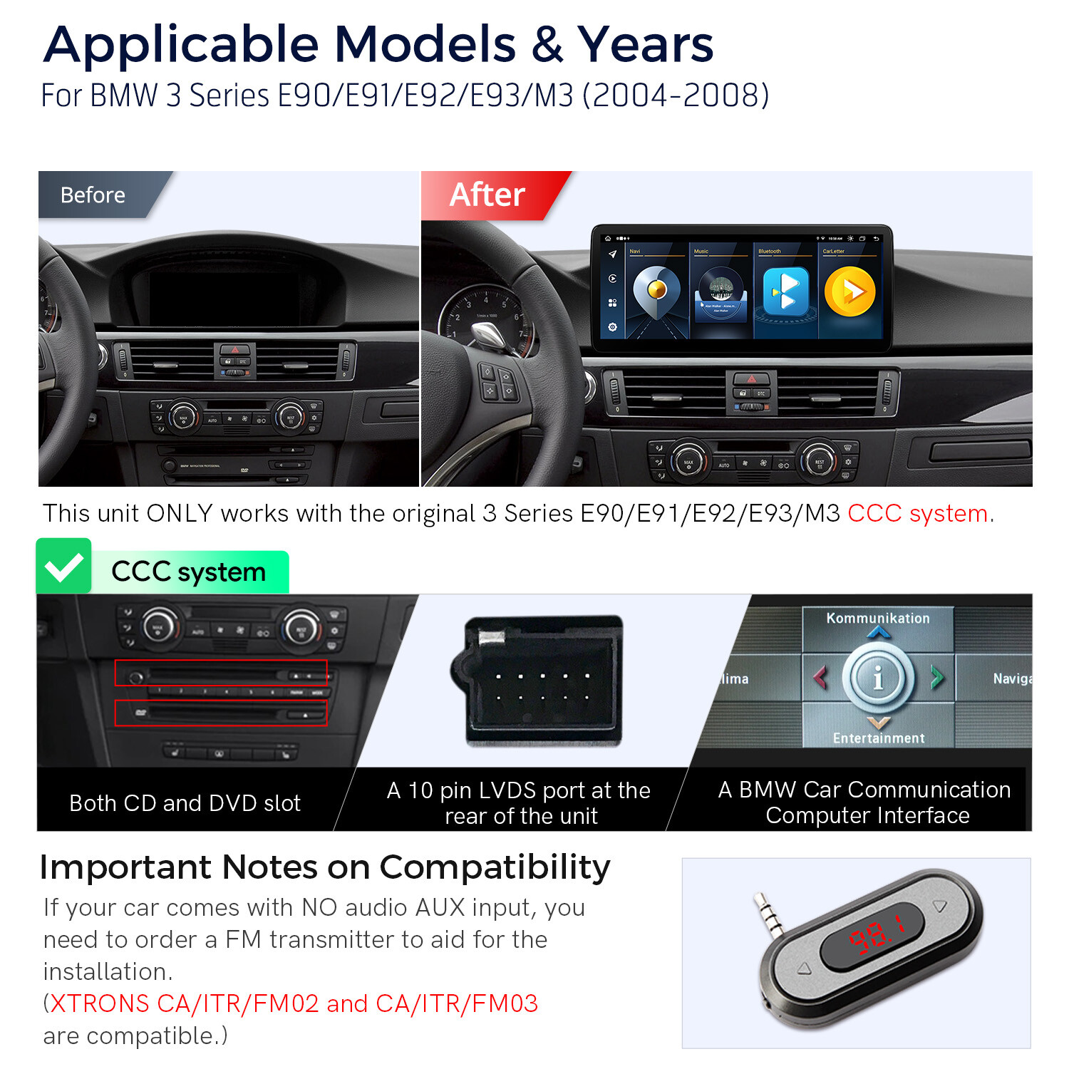 12.3″ Android 14 CarPlay 8-Core 64G Car GPS Stereo Radio For BMW E90 E91 E92 E93